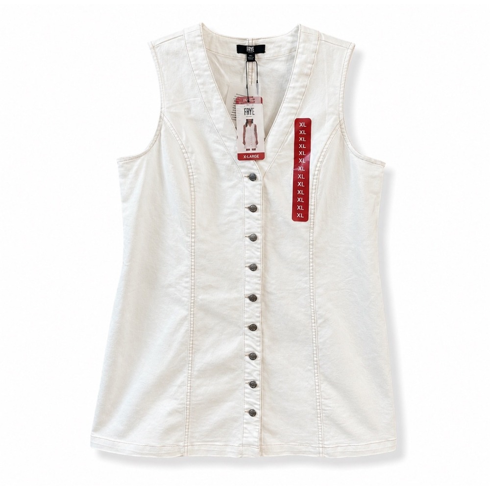 Frye White Denim Mini Dress XL‎ Sleeveless Button Front Western Style NWT
